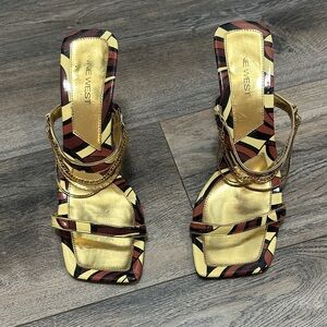 Nine West Gold and Brown Strappy Heels